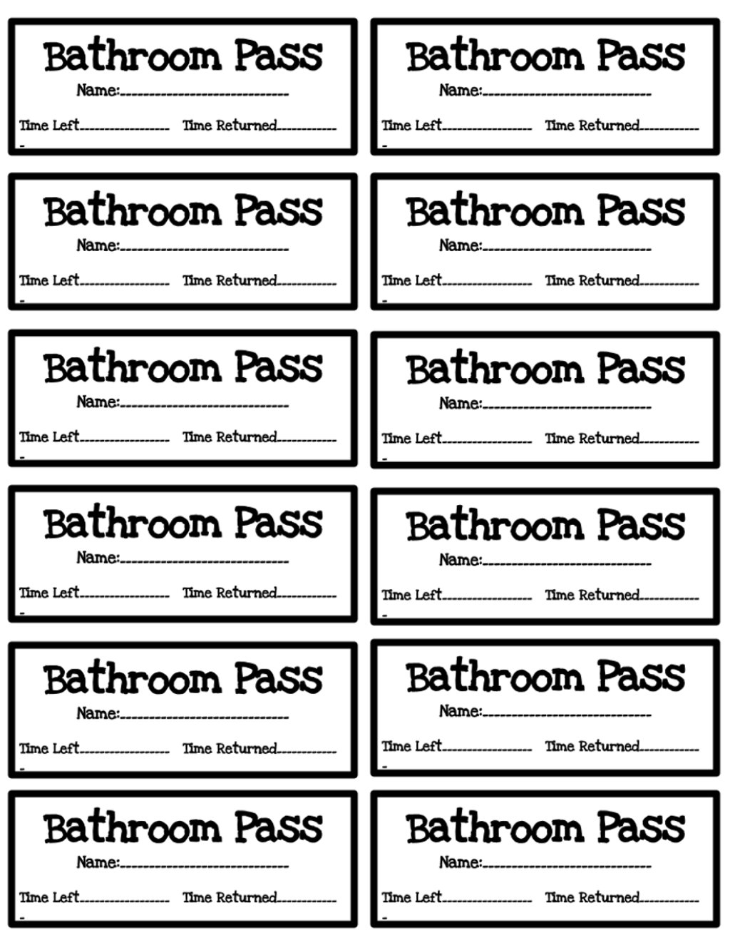 Picture of: Bathroom Passes Template – Editable