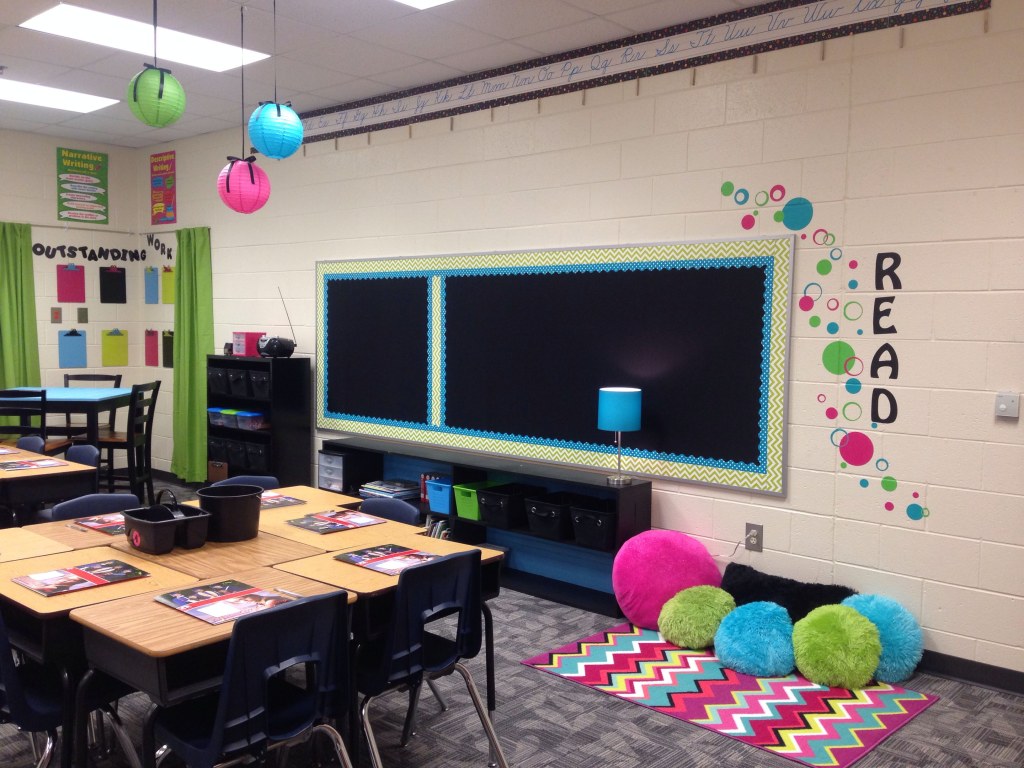 Picture of: Black, pink, green, and blue classroom  Classroom makeover, Pink