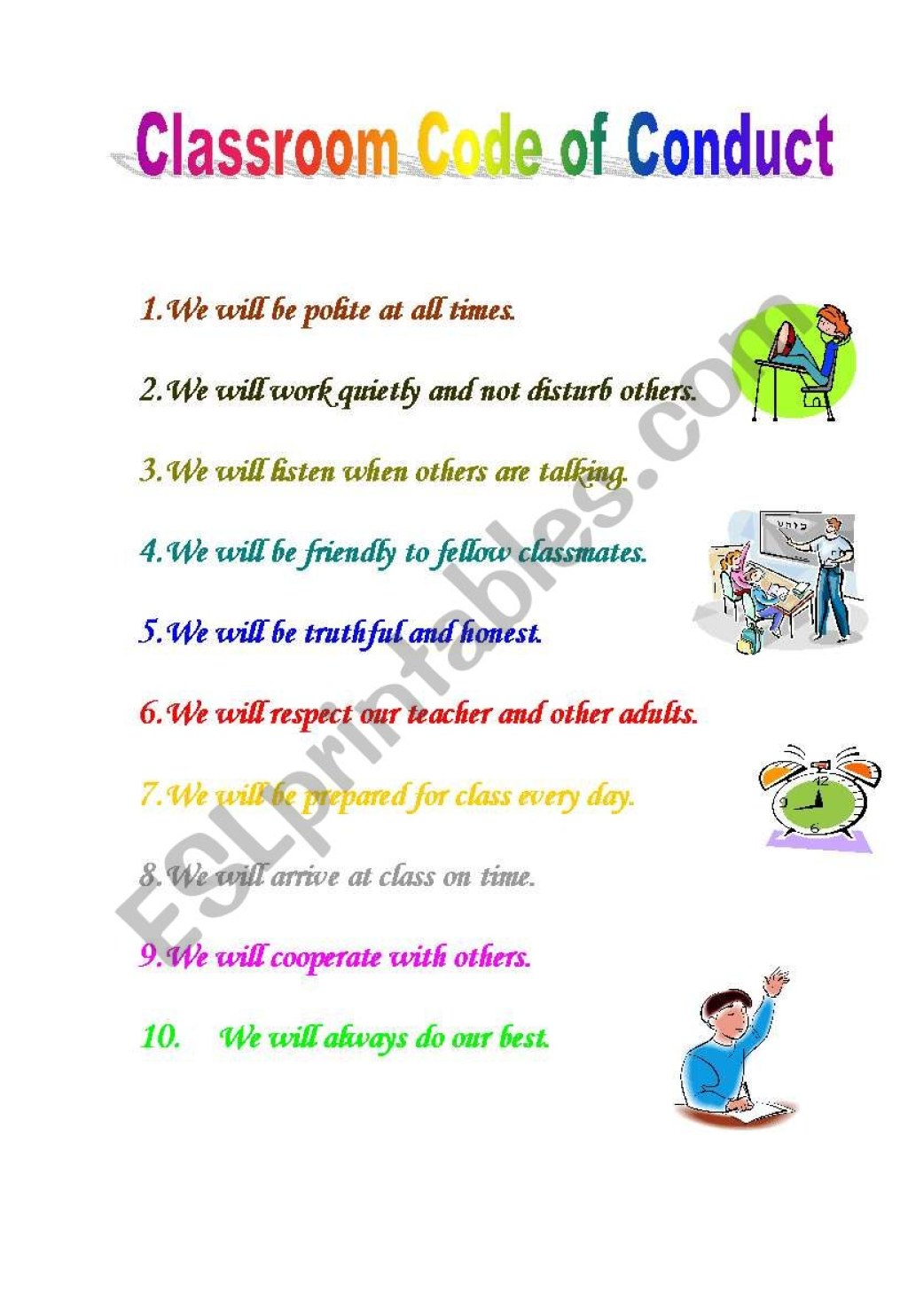 Picture of: Classroom code of conduct – ESL worksheet by agnieszkab