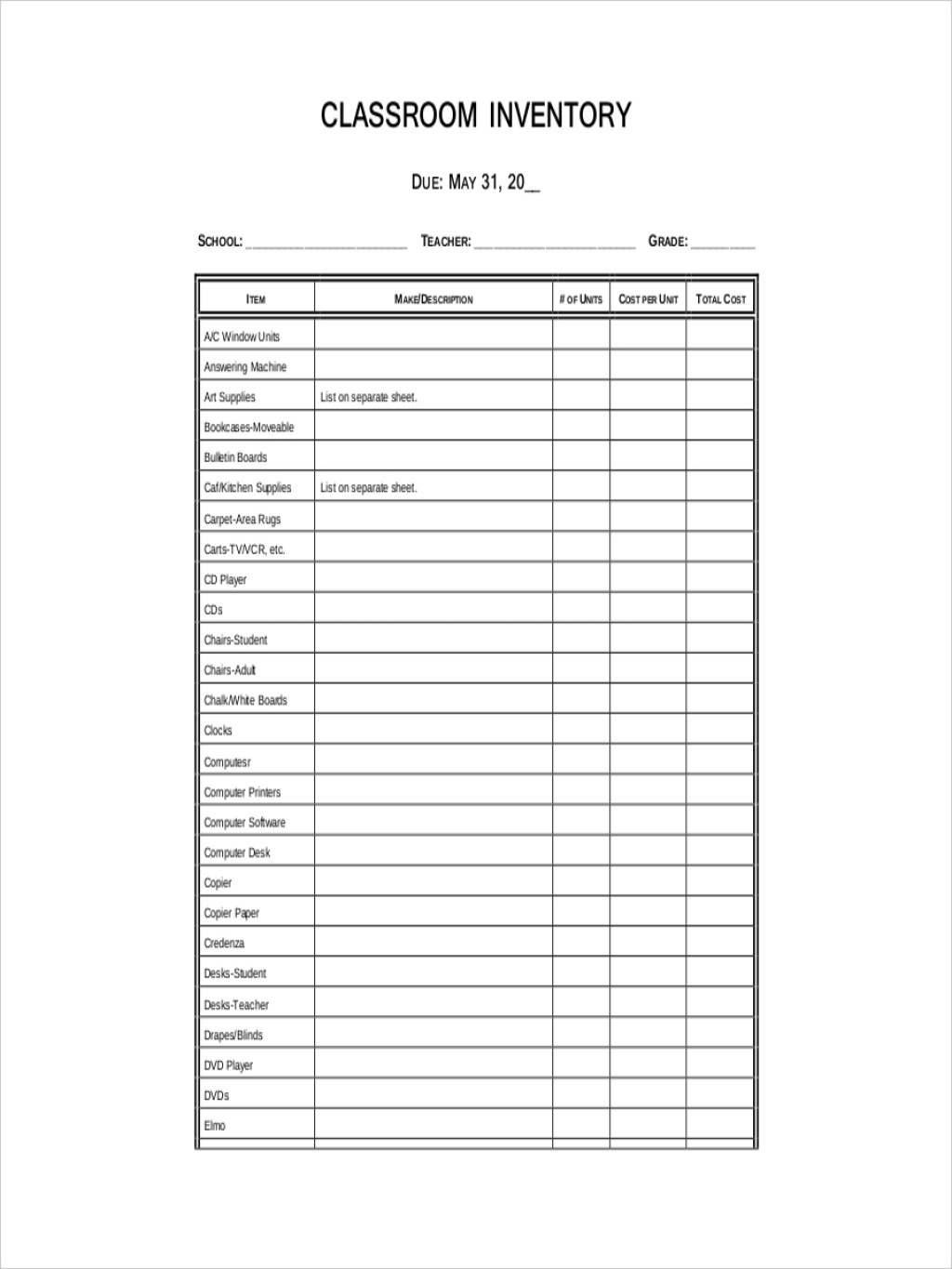 Picture of: Classroom Inventory – + Examples, Format, Pdf  Examples