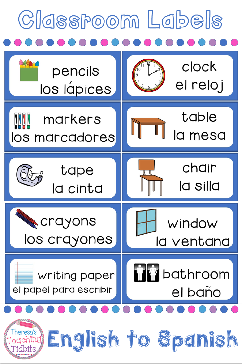 Picture of: Classroom Labels English to Spanish  Classroom labels, Spanish
