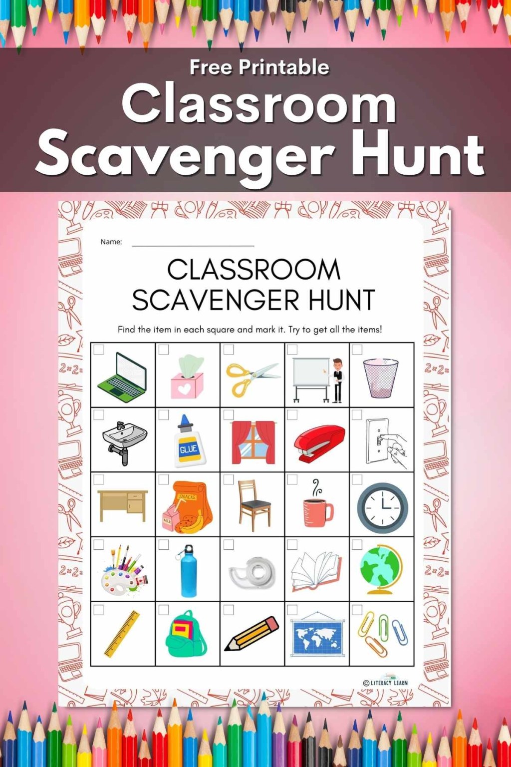 Picture of: Classroom Scavenger Hunt – Free Printable! – Literacy Learn