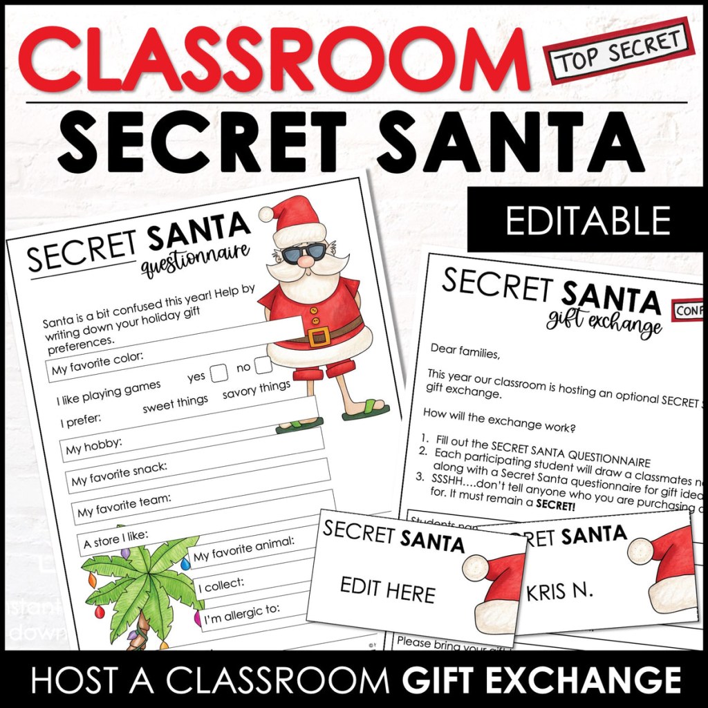 Picture of: Classroom Secret Santa Gift Exchange Kit – Questionnaire & Explanation  Letters