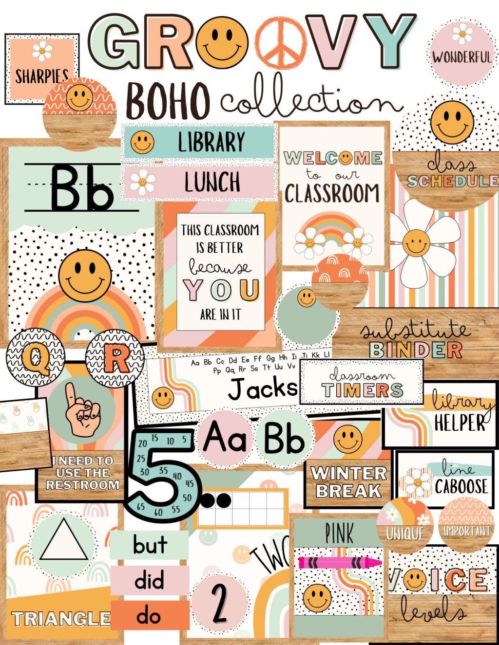 Picture of: Groovy Boho Complete Classroom Collection editable – Etsy