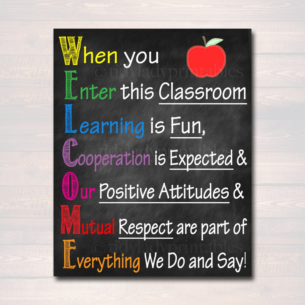 Picture of: Welcome Acronym Printable Poster, Classroom Decor Classroom Policies Rules  Art, Educational Motivational Decor Teacher Sign INSTANT DOWNLOAD